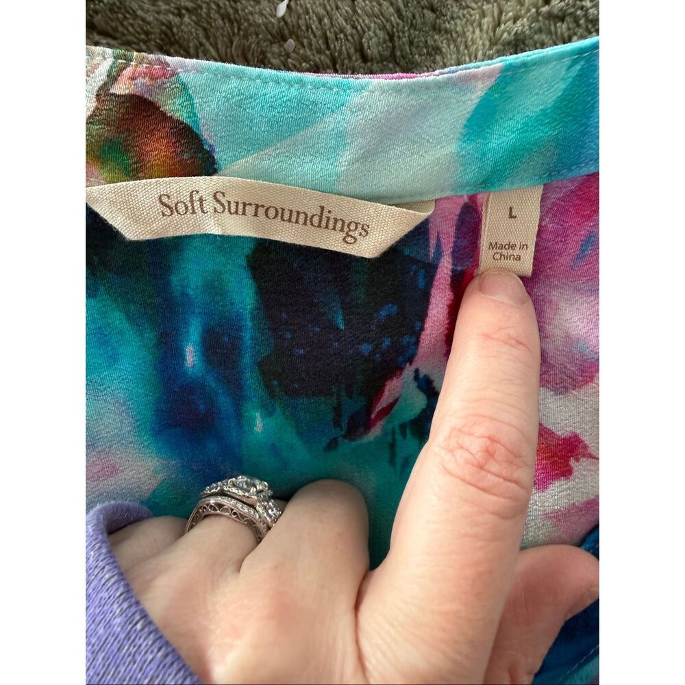 Soft Surroundings Blue Patterned Button Down Blou… - image 8